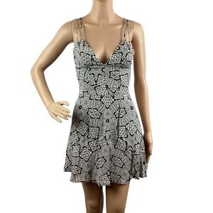 NBD x The Naven Twins Party Girl Fit & Flare Dress Size XS Black Mod Print Mini